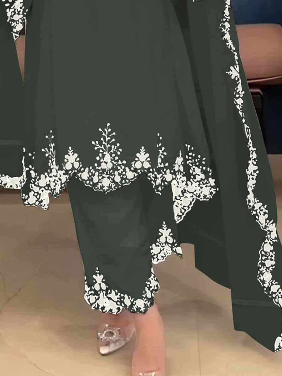 Dark Green Faux Georgette Embroidered Party Casual Ready Palazzo Pant Salwar Kameez