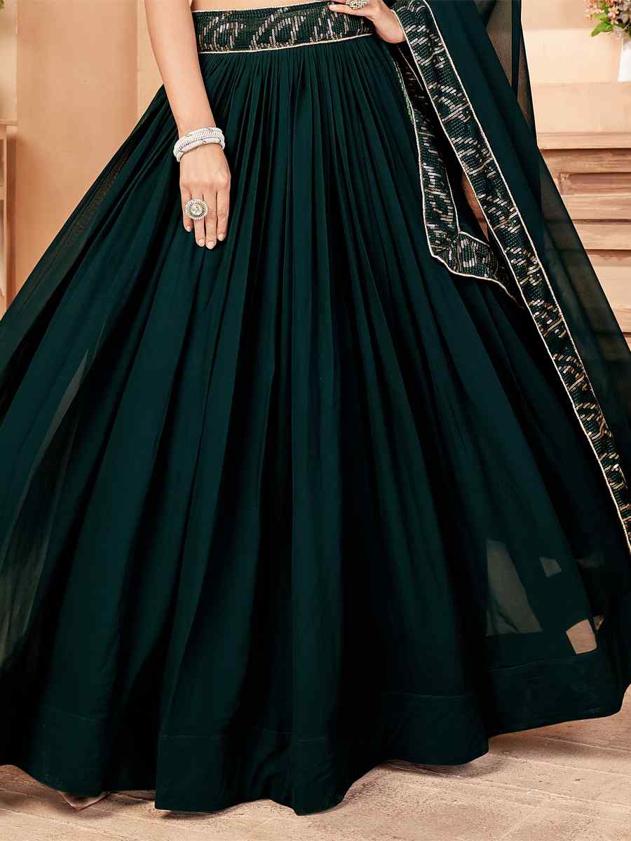 Dark Green Faux Georgette Embroidered Sequins Festival Party Wear Circular Lehenga Choli