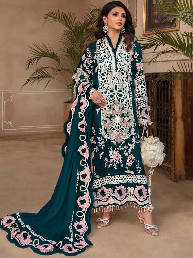 Dark Green Georgette Embroidered Festival Wedding Pant Salwar Kameez