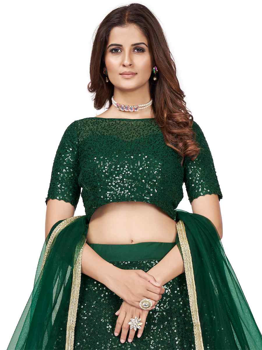 Dark Green Georgette Embroidered Party Wear Festival Circular Lehenga Choli