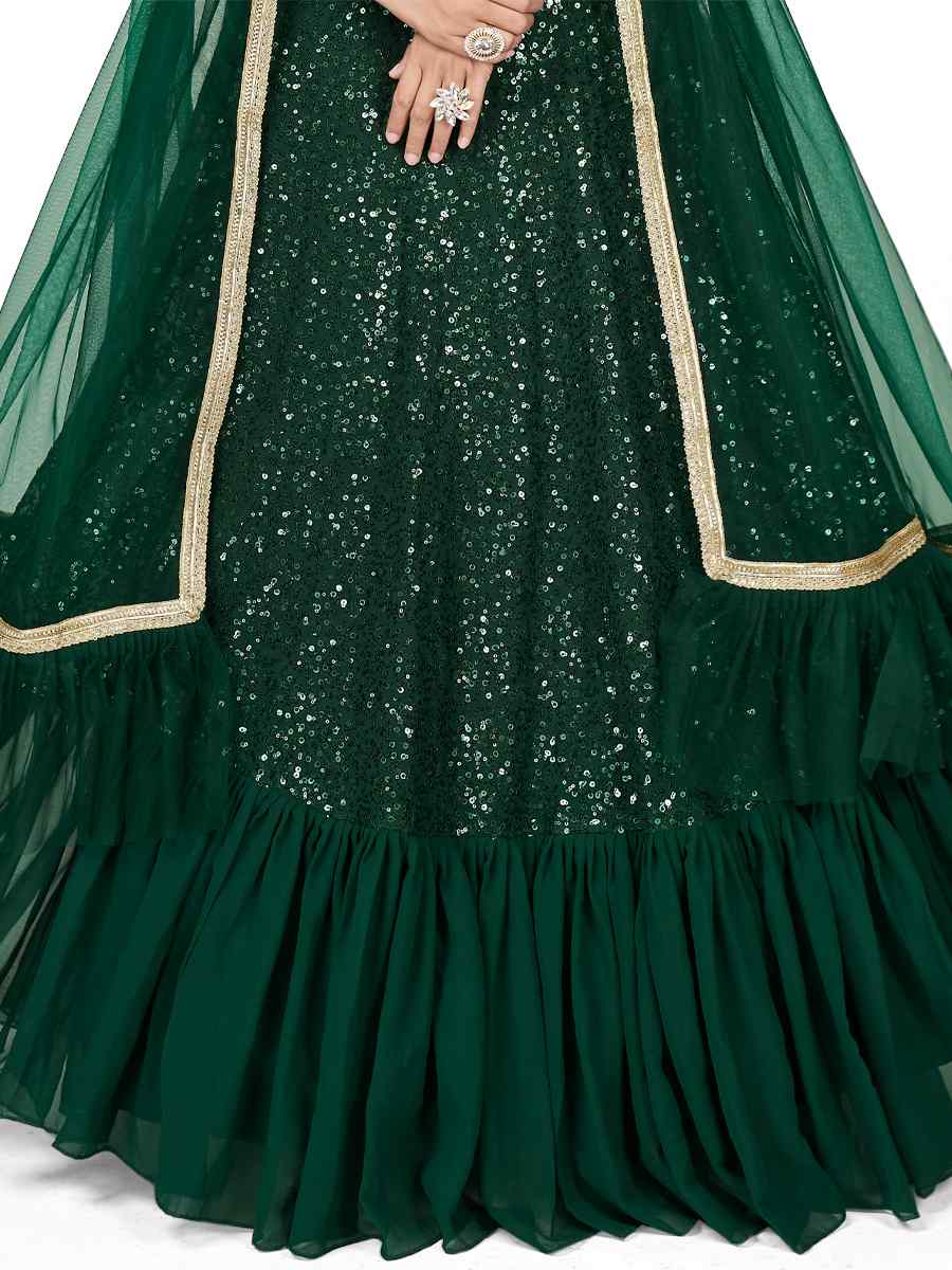 Dark Green Georgette Embroidered Party Wear Festival Circular Lehenga Choli
