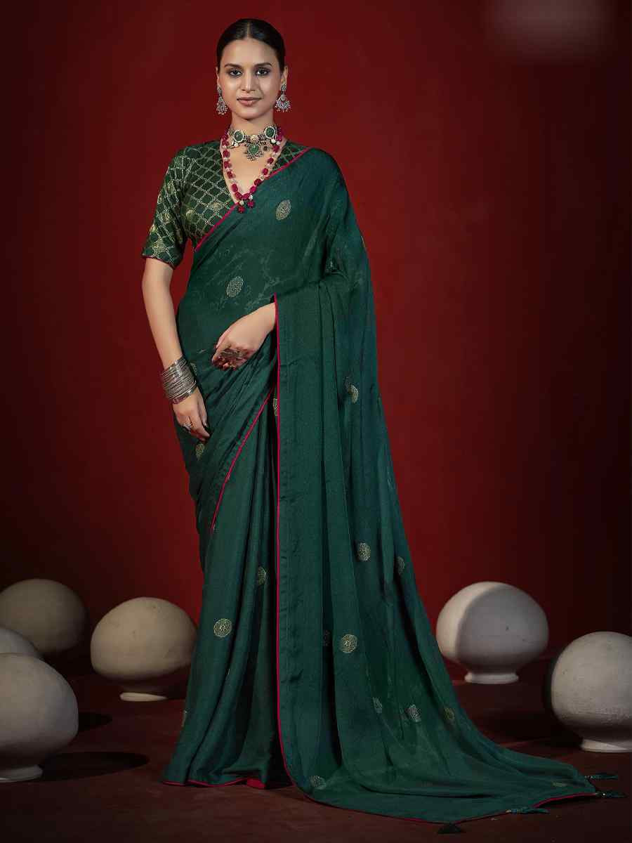 Dark Green Handwoven Traditional Bridal Reception Festival Wedding Fancy Heavy Border Saree