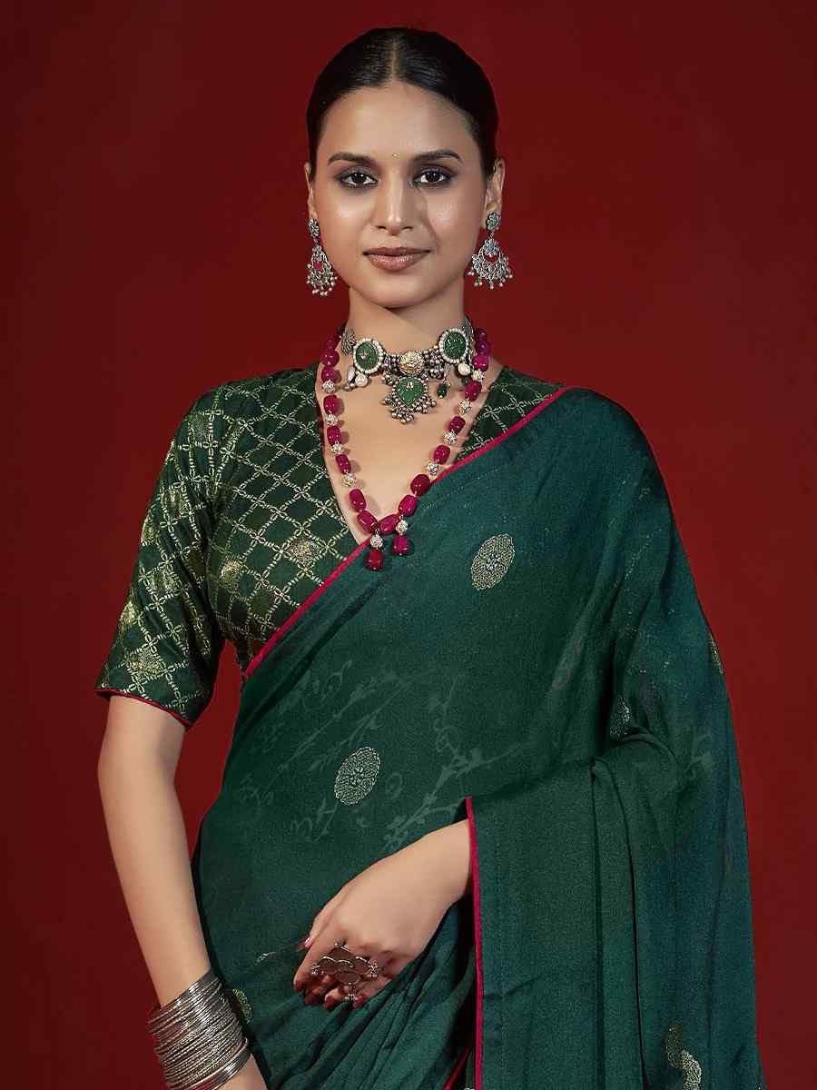 Dark Green Handwoven Traditional Bridal Reception Festival Wedding Fancy Heavy Border Saree