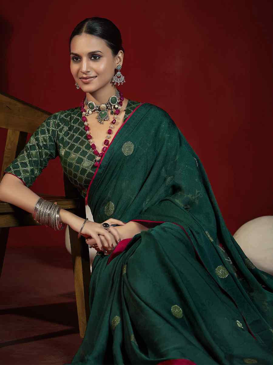 Dark Green Handwoven Traditional Bridal Reception Festival Wedding Fancy Heavy Border Saree