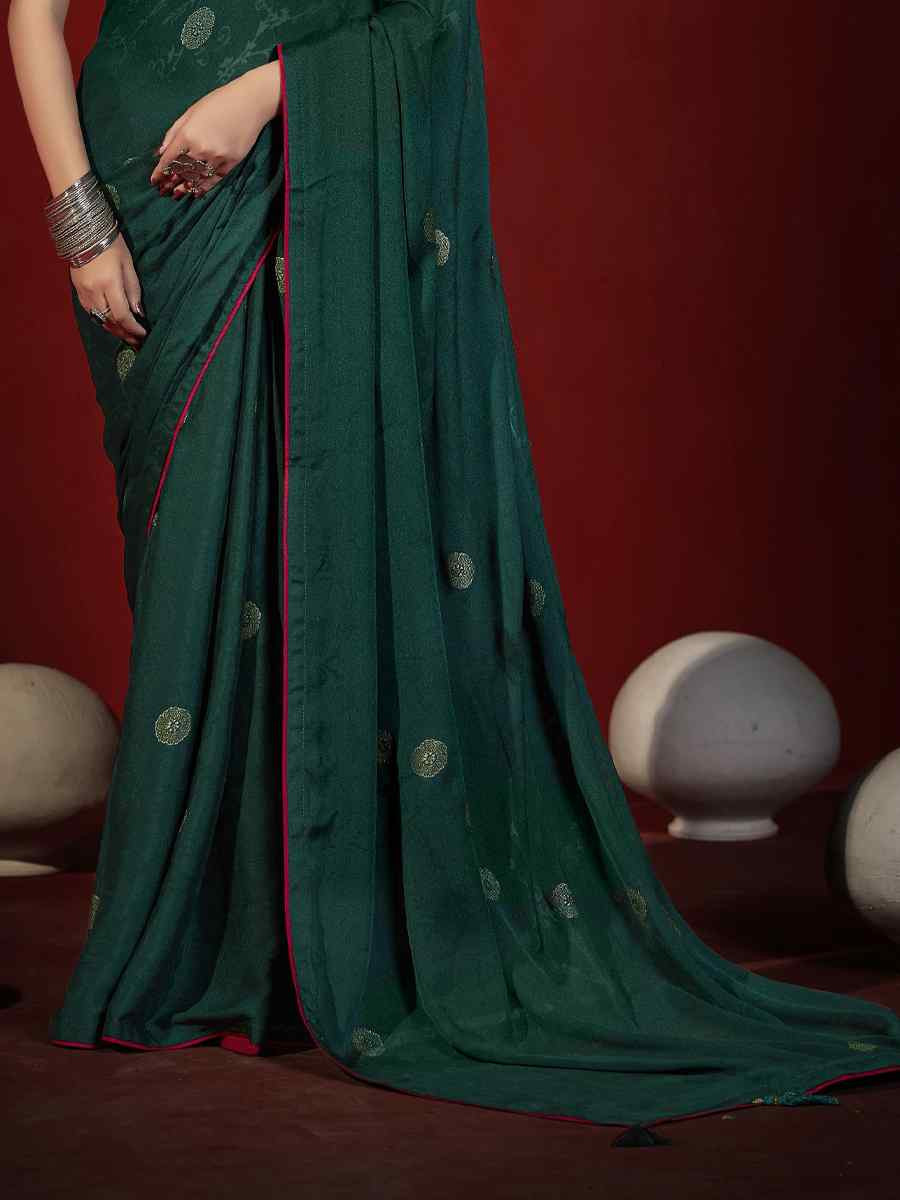 Dark Green Handwoven Traditional Bridal Reception Festival Wedding Fancy Heavy Border Saree