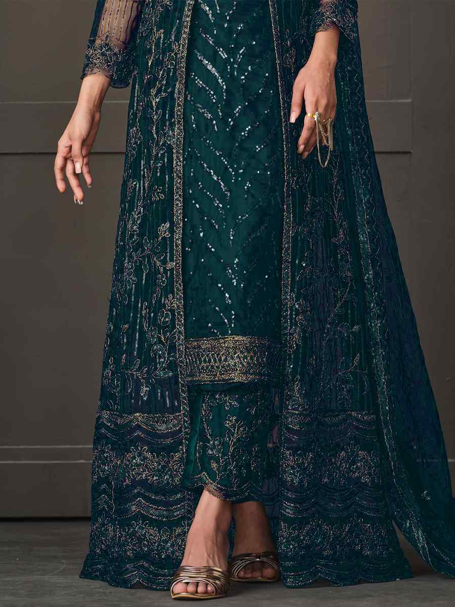 Dark Green Heavy Butterfly Net Embroidered Party Wedding Lawn Pant Salwar Kameez
