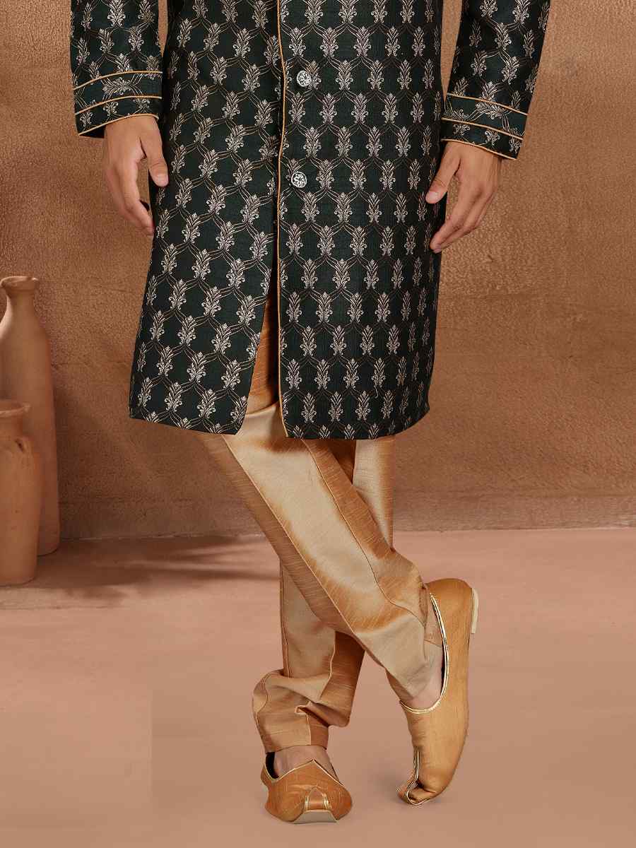 Dark Green Jacquard Woven Party Wedding Kurta