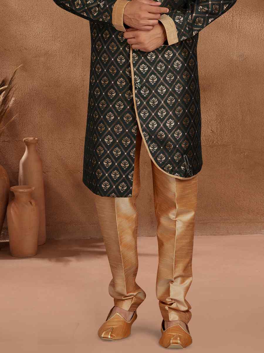 Dark Green Jacquard Woven Party Wedding Kurta