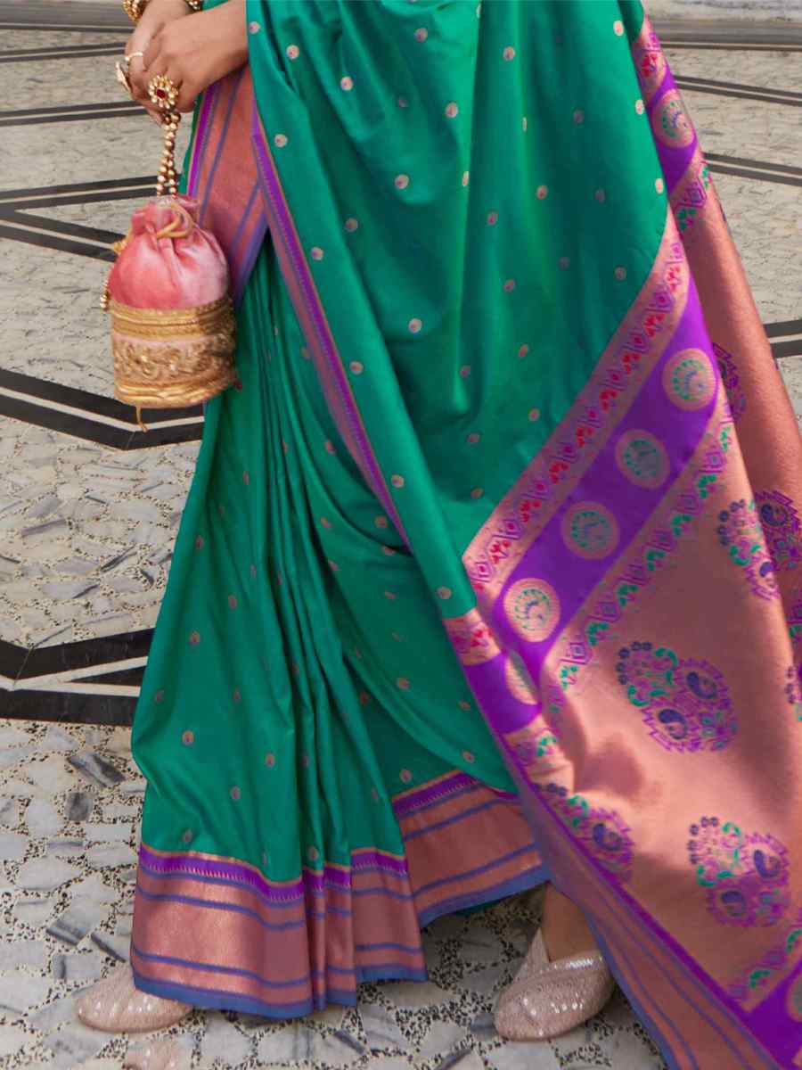Dark Green Paithani Silk Handwoven Wedding Festival Heavy Border Saree