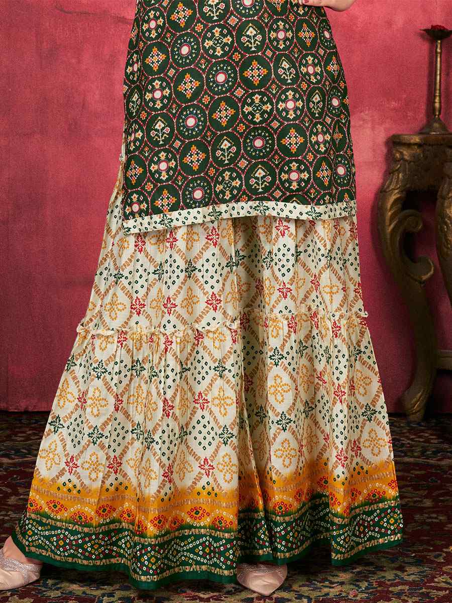 Dark Green Rayon Printed Festival Palazzo Pant Salwar Kameez
