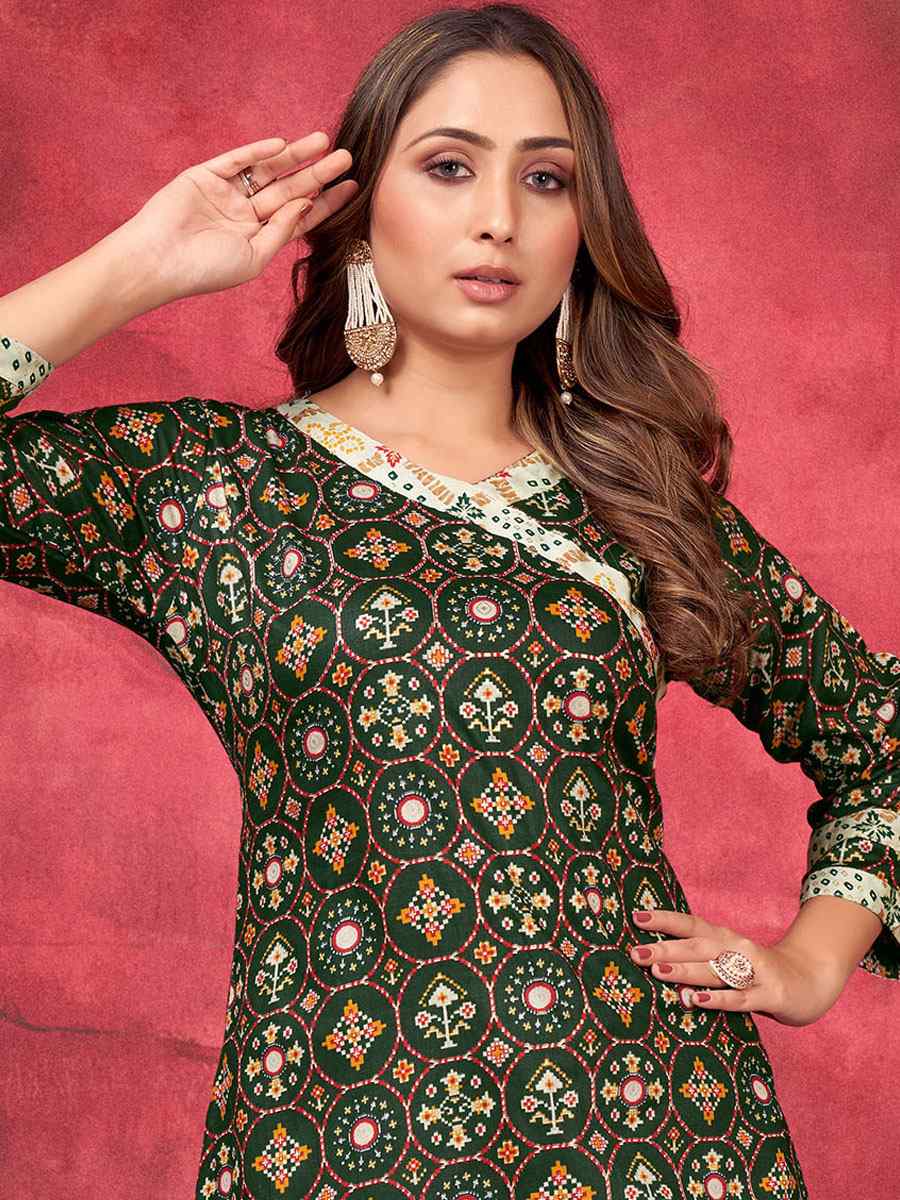Dark Green Rayon Printed Festival Palazzo Pant Salwar Kameez