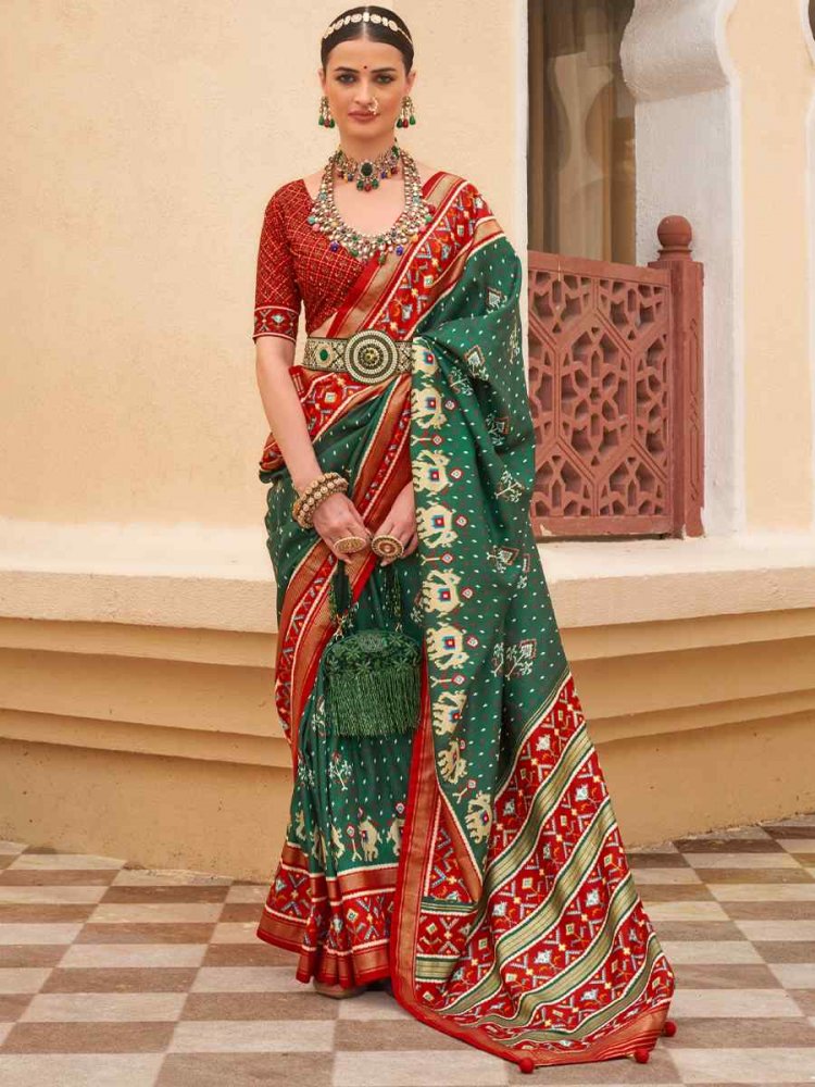Dark Green Sigma Silk Handwoven Wedding Festival Heavy Border Saree