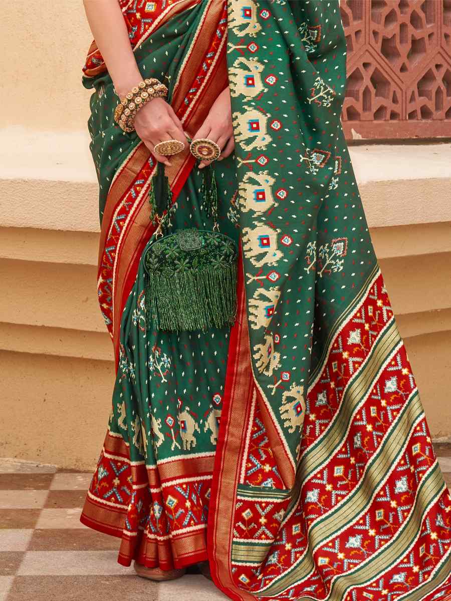 Dark Green Sigma Silk Handwoven Wedding Festival Heavy Border Saree