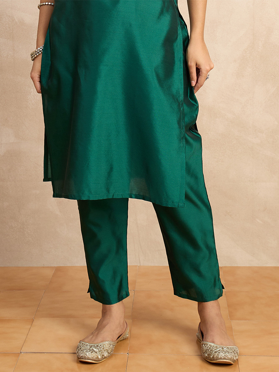Dark Green Silk Blend Embroidery Wedding Party Festival Casual Ready Pant Salwar Kameez