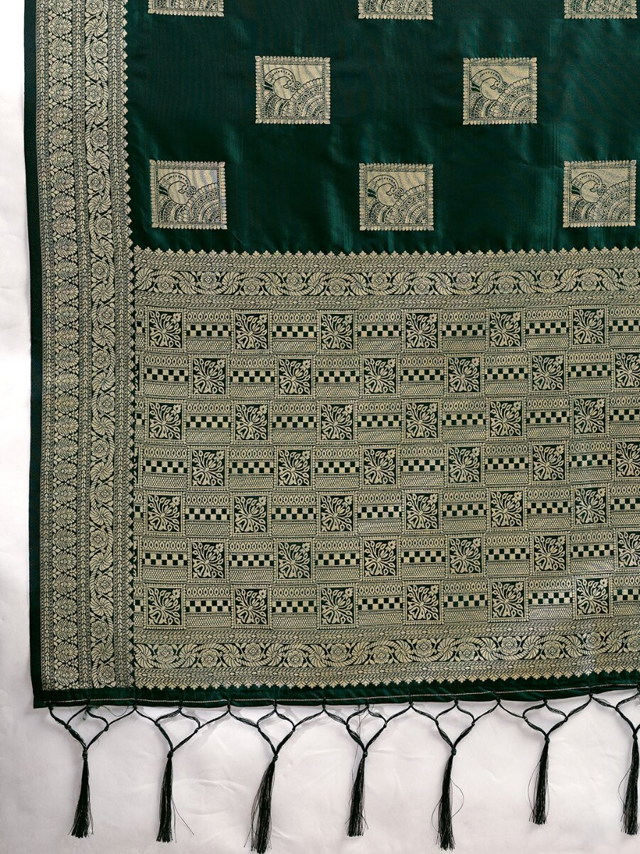 Dark Green Silk Blend Zari Wedding Reception Party Festival Casual Heavy Border Sarees