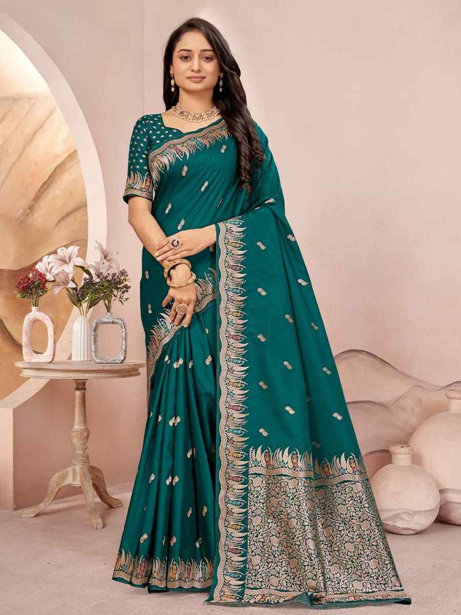 Dark Green Silk Embroidered Festival Wedding Fancy Heavy Border Saree
