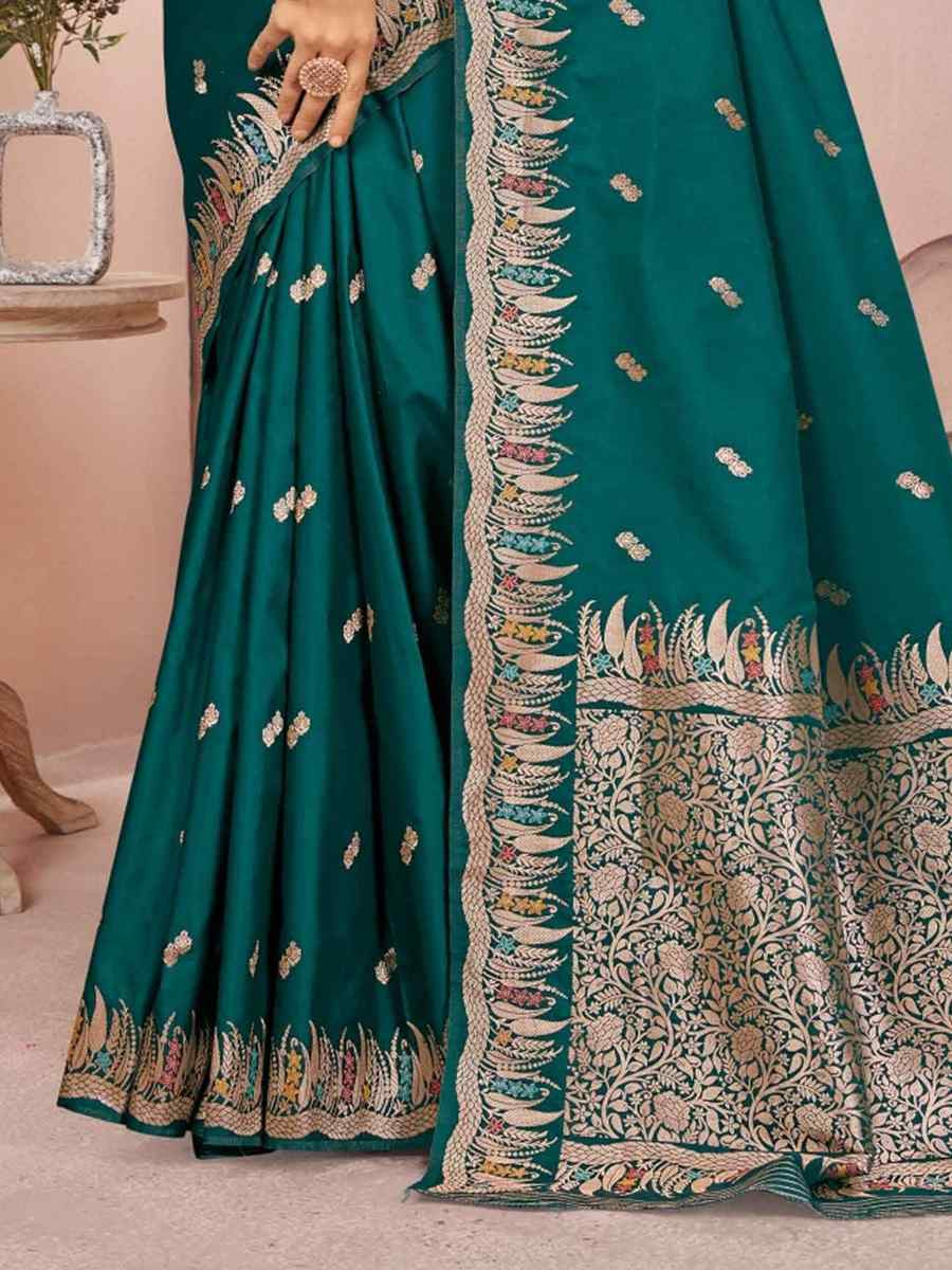 Dark Green Silk Embroidered Festival Wedding Fancy Heavy Border Saree