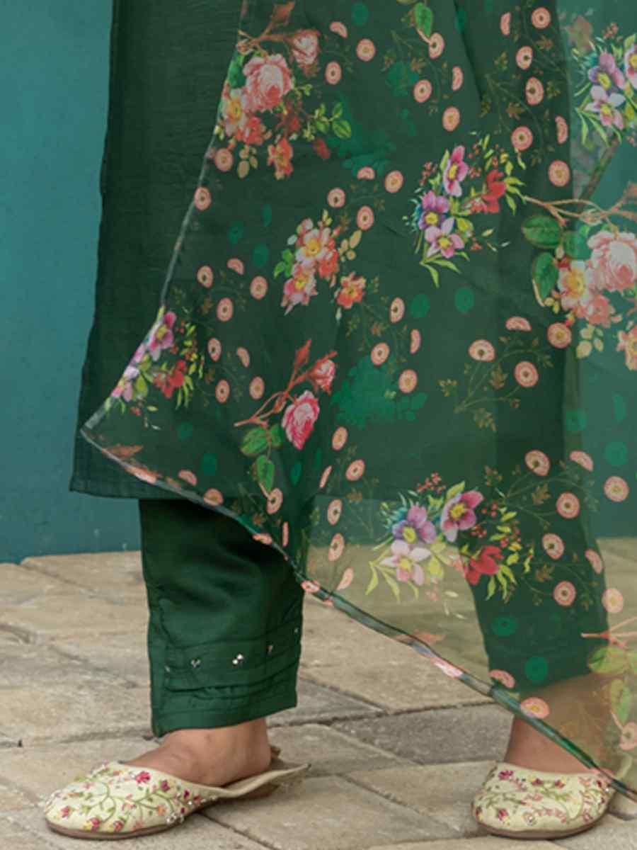 Dark Green Silk Embroidery Party Wedding Festival Casual Ready Pant Salwar Kameez