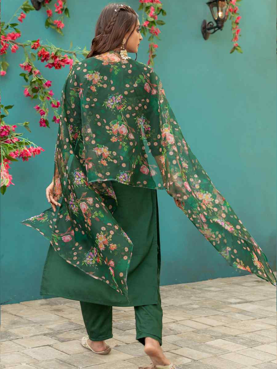 Dark Green Silk Embroidery Party Wedding Festival Casual Ready Pant Salwar Kameez