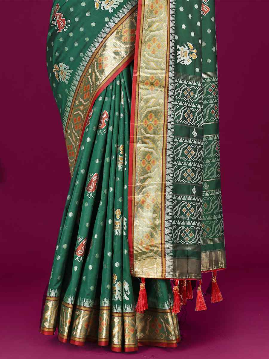 Dark Green Soft Patola Silk Handwoven Wedding Festival Heavy Border Saree