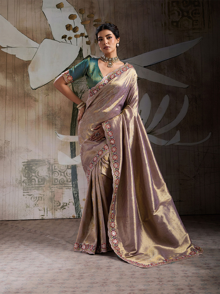 Dark Grey Banarasi Silk Jacquard Embroidery Zari Sequins Wedding Reception Party Festival Casual Heavy Border Sarees