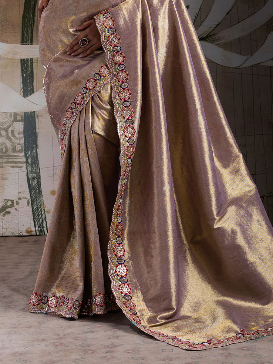 Dark Grey Banarasi Silk Jacquard Embroidery Zari Sequins Wedding Reception Party Festival Casual Heavy Border Sarees