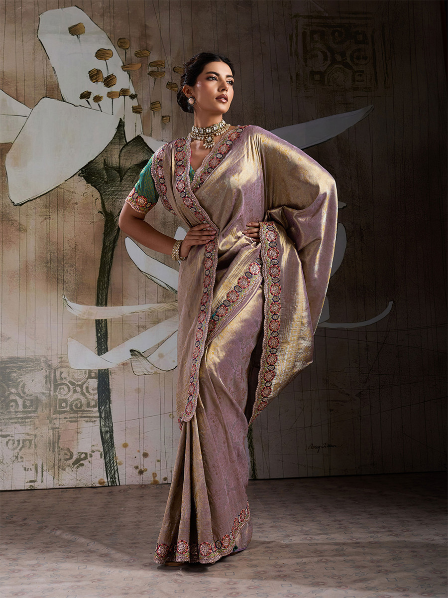 Dark Grey Banarasi Silk Jacquard Embroidery Zari Sequins Wedding Reception Party Festival Casual Heavy Border Sarees
