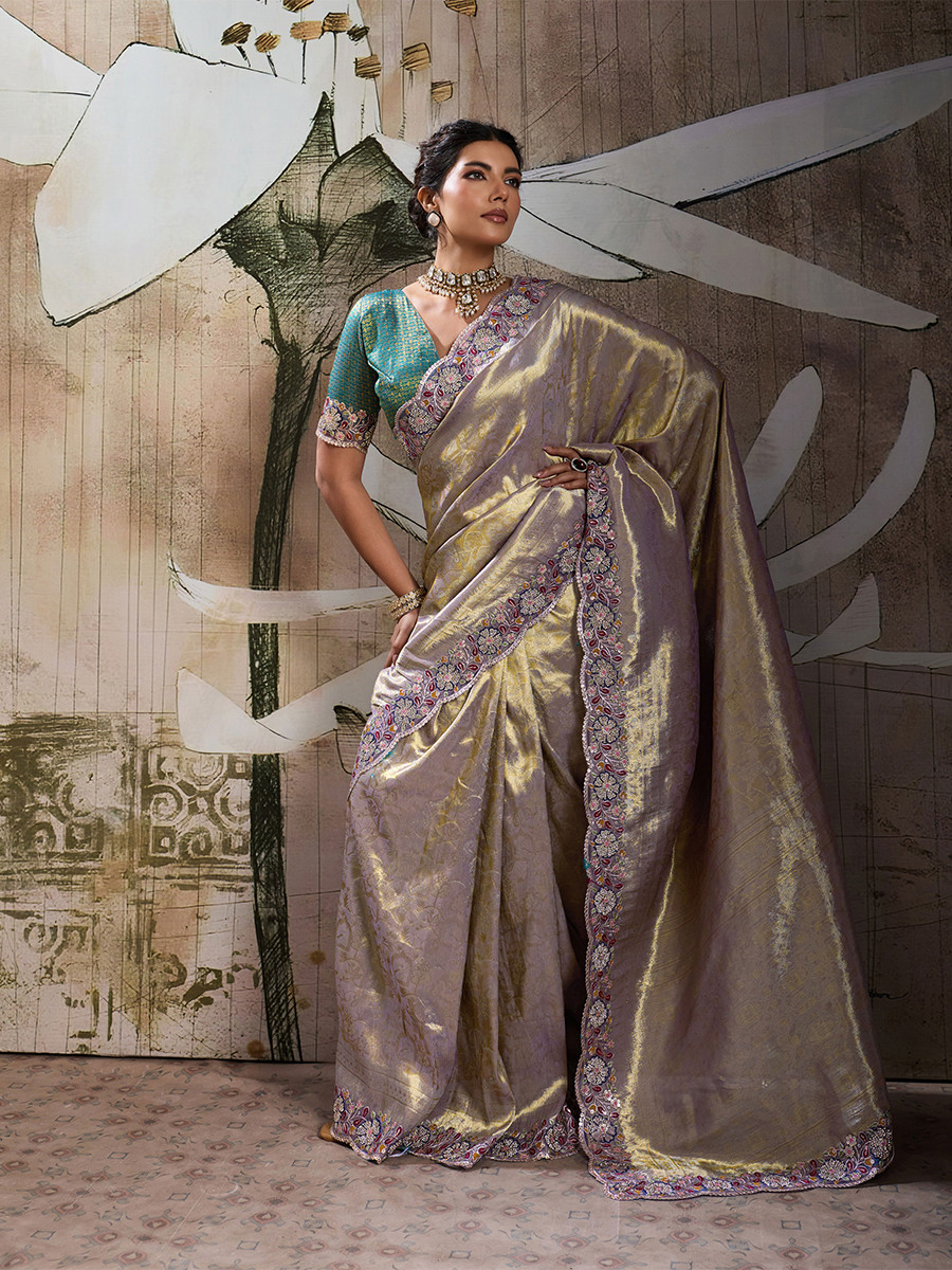 Dark Grey Banarasi Silk Jacquard Embroidery Zari Sequins Wedding Reception Party Festival Casual Heavy Border Sarees
