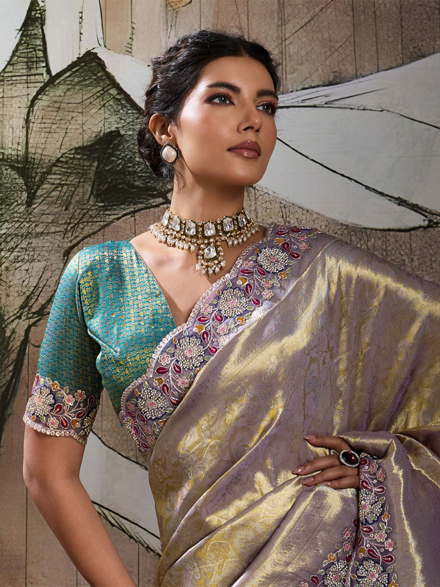 Dark Grey Banarasi Silk Jacquard Embroidery Zari Sequins Wedding Reception Party Festival Casual Heavy Border Sarees