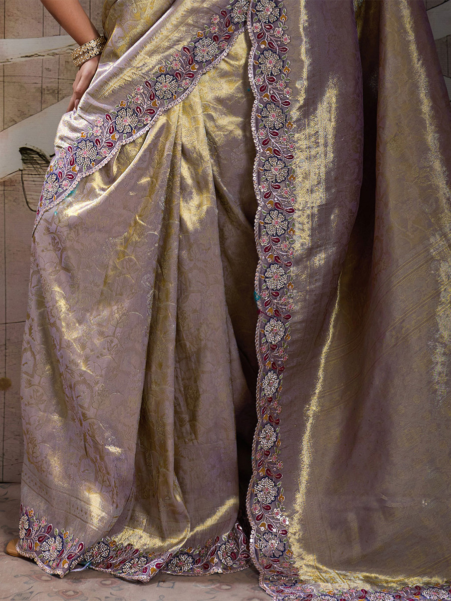 Dark Grey Banarasi Silk Jacquard Embroidery Zari Sequins Wedding Reception Party Festival Casual Heavy Border Sarees