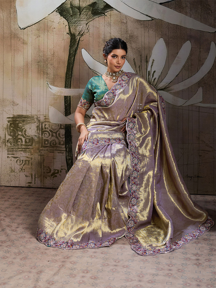 Dark Grey Banarasi Silk Jacquard Embroidery Zari Sequins Wedding Reception Party Festival Casual Heavy Border Sarees
