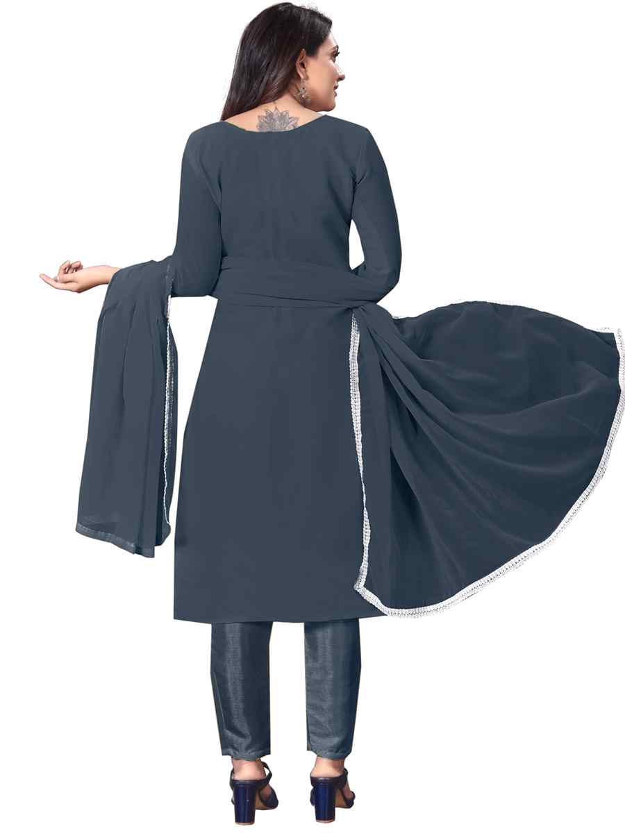 Dark Grey Faux Georgette Embroidered Casual Festival Pant Salwar Kameez