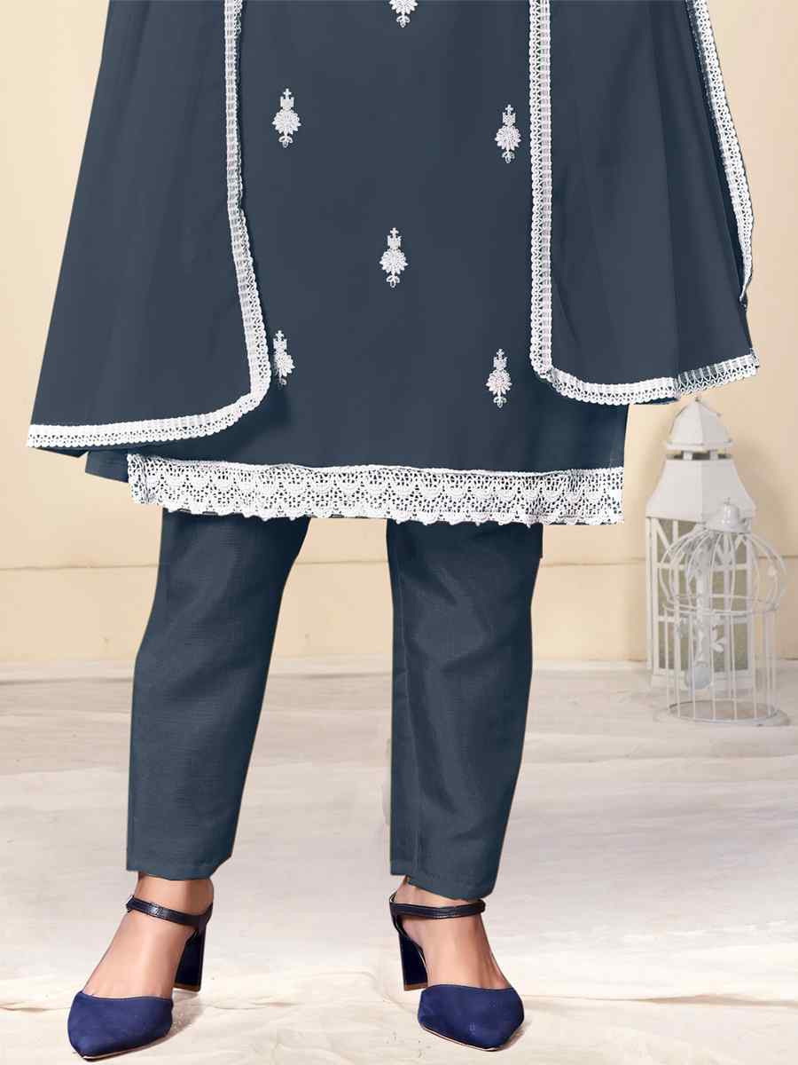 Dark Grey Faux Georgette Embroidered Casual Festival Pant Salwar Kameez