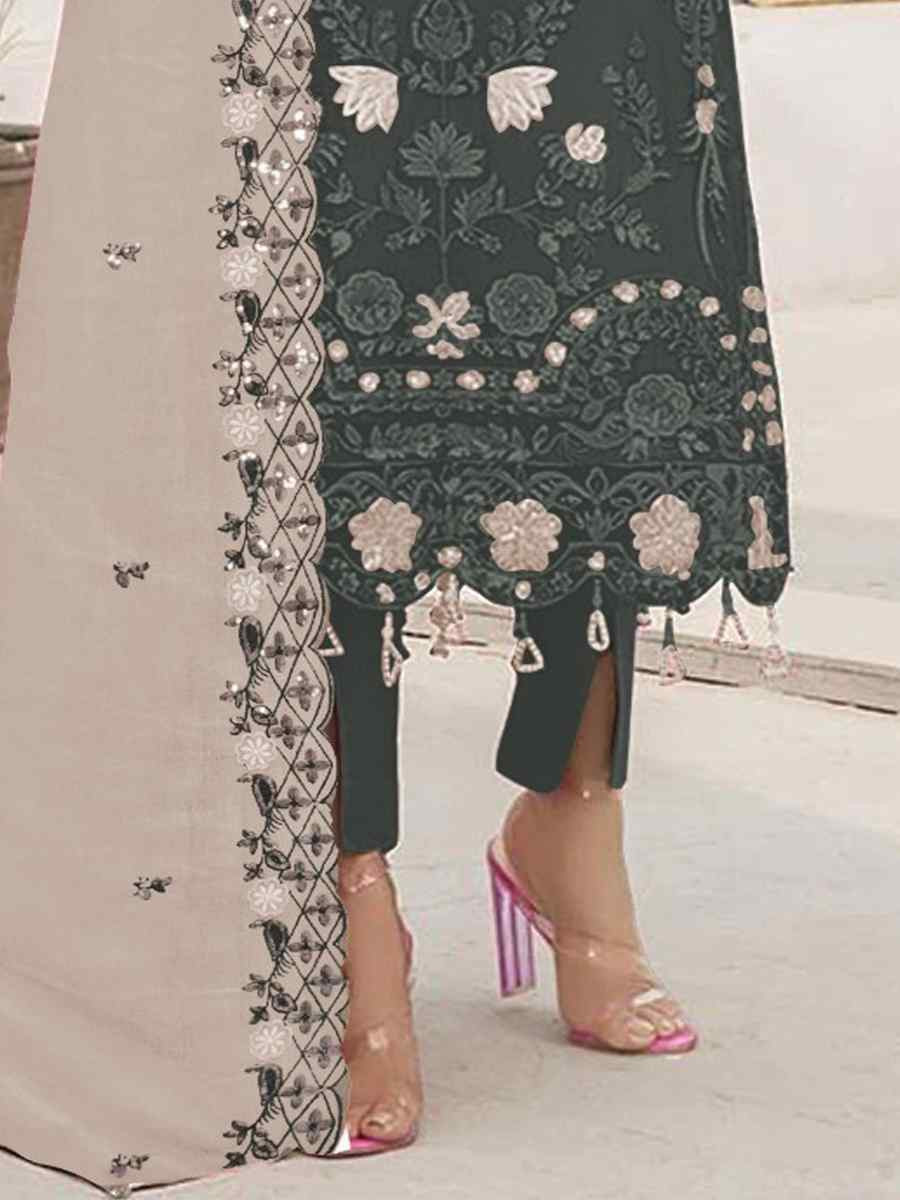 Dark Grey Faux Georgette Embroidered Festival Casual Pant Salwar Kameez