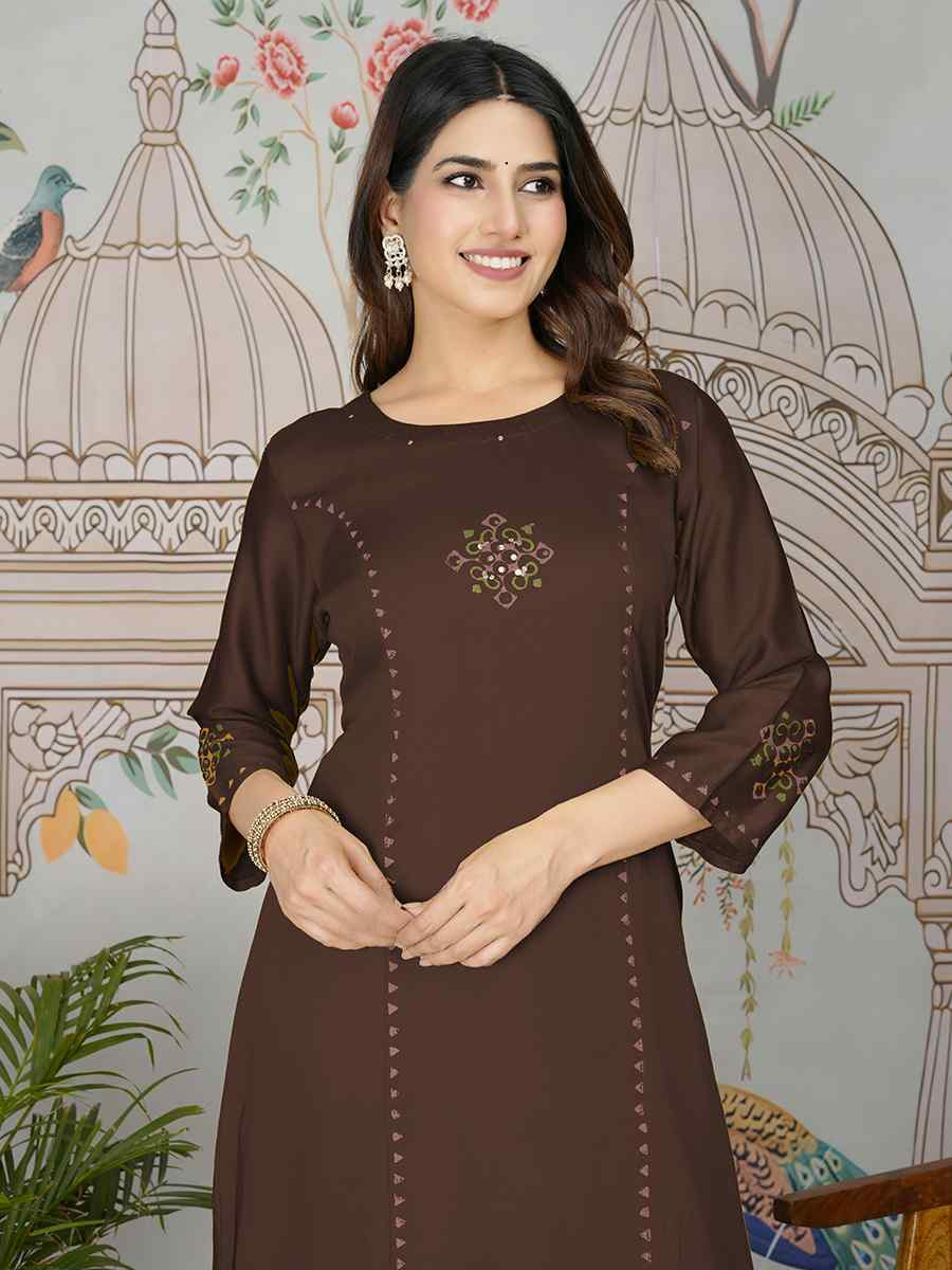 Dark Grey Gajji Silk Printed Festival Casual Kurti