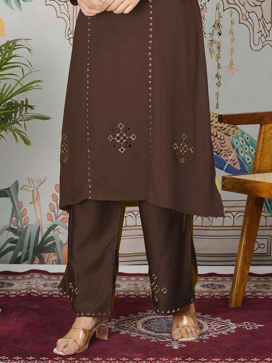 Dark Grey Gajji Silk Printed Festival Casual Kurti