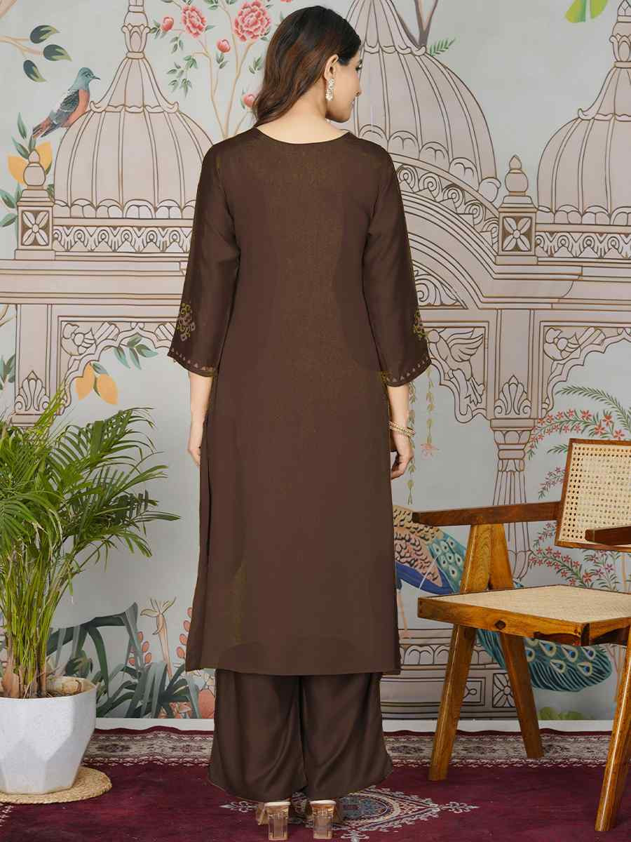 Dark Grey Gajji Silk Printed Festival Casual Kurti