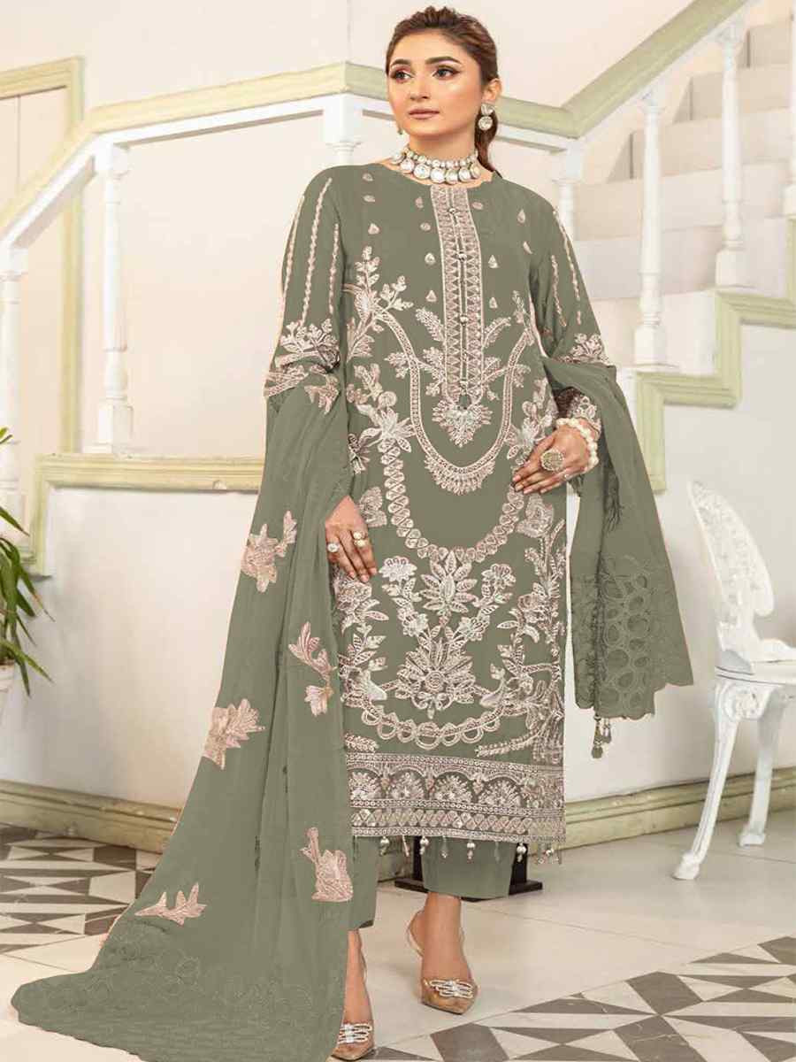 Dark Grey Heavy Fox Georgette Embroidered Festival Casual Pant Salwar Kameez
