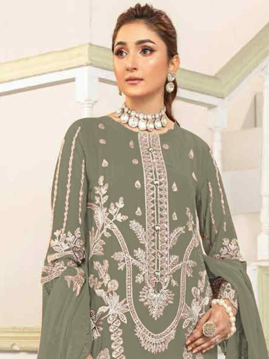 Dark Grey Heavy Fox Georgette Embroidered Festival Casual Pant Salwar Kameez