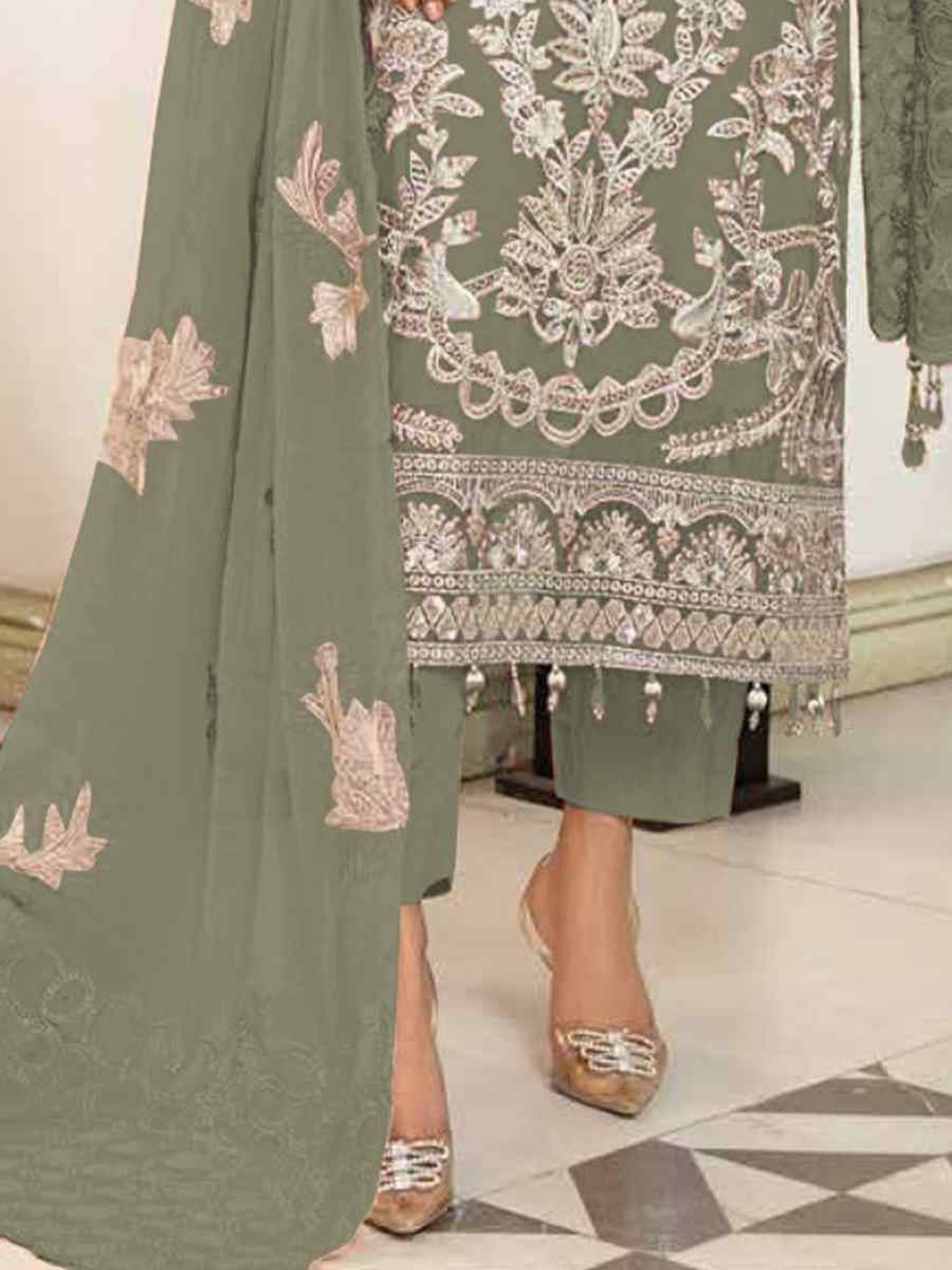 Dark Grey Heavy Fox Georgette Embroidered Festival Casual Pant Salwar Kameez