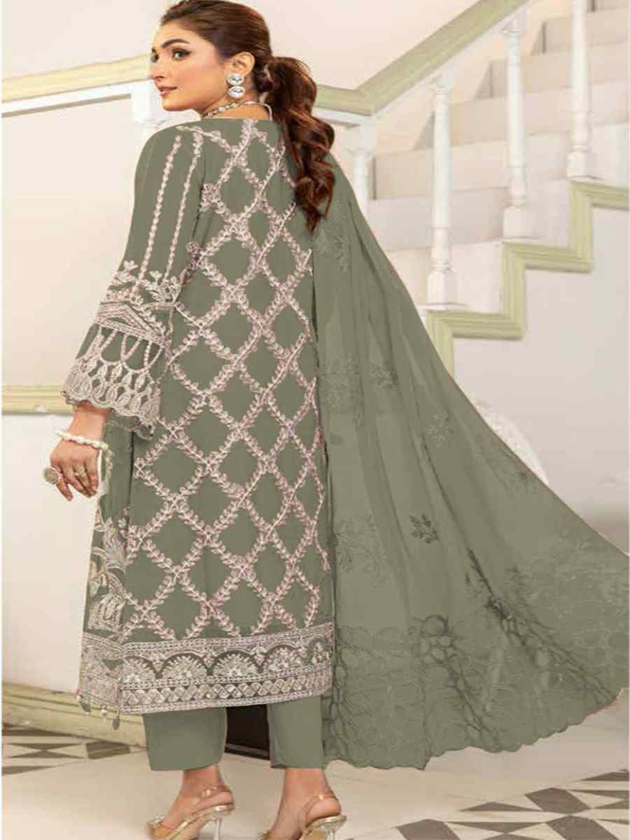 Dark Grey Heavy Fox Georgette Embroidered Festival Casual Pant Salwar Kameez