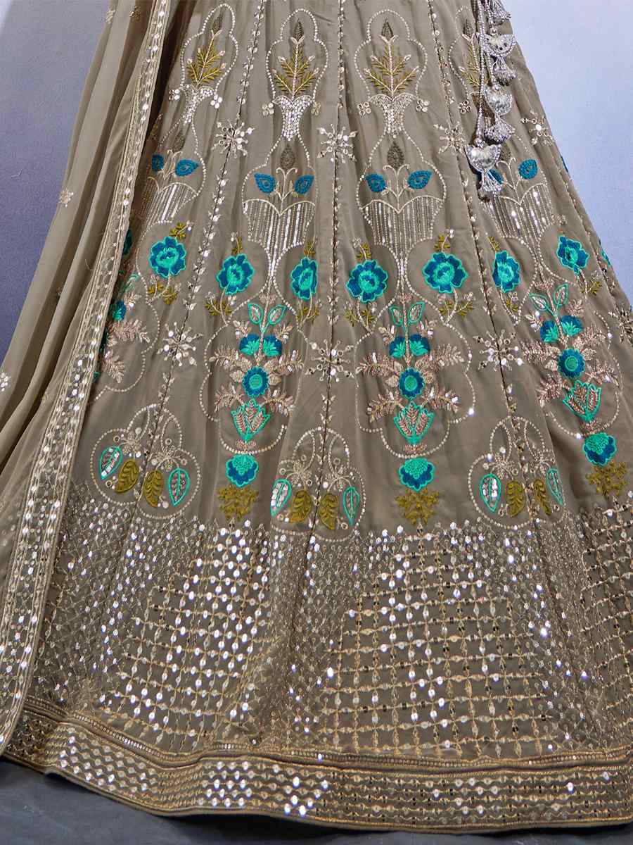 Dark Grey Premium Georgette Embroidered Bridal Wedding Heavy Border Lehenga Choli