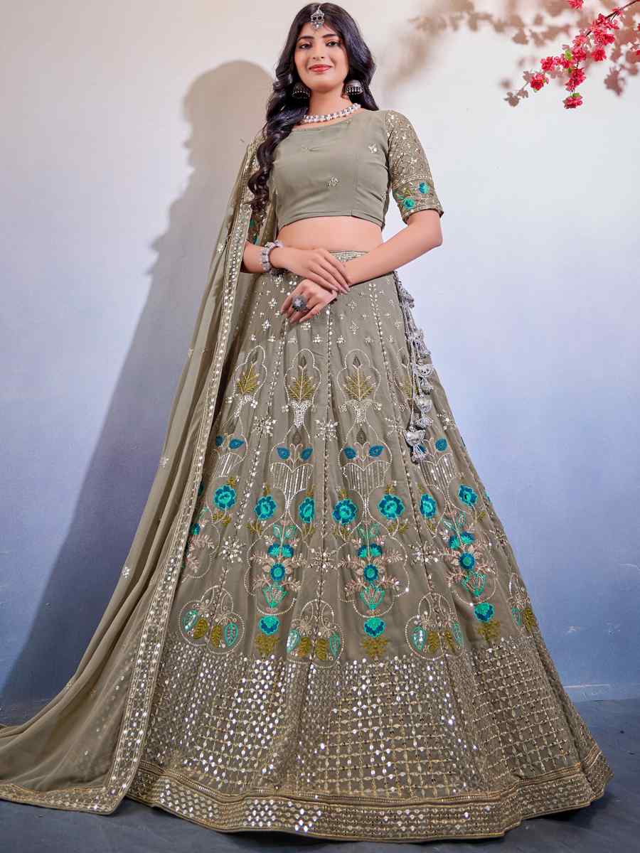 Dark Grey Premium Georgette Embroidered Bridal Wedding Heavy Border Lehenga Choli