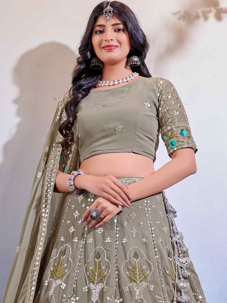 Dark Grey Premium Georgette Embroidered Bridal Wedding Heavy Border Lehenga Choli