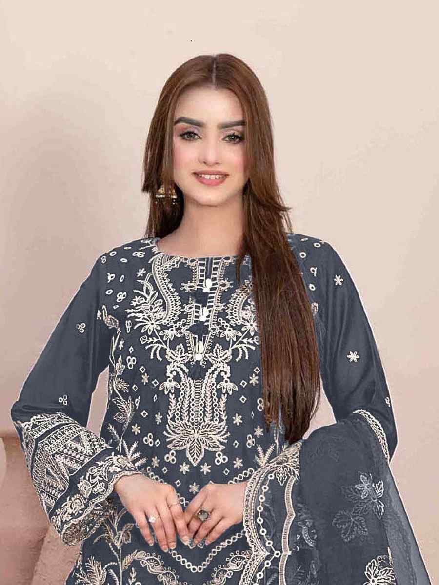 Dark Grey Star Georgette Embroidered Festival Wedding Pant Salwar Kameez