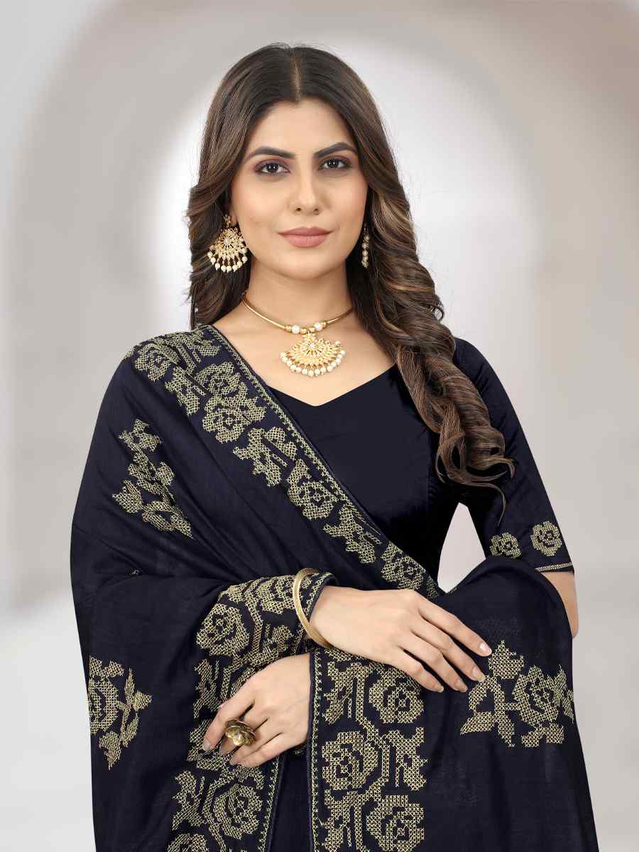 Dark Grey Vichitra Silk Embroidered Wedding Festival Heavy Border Saree