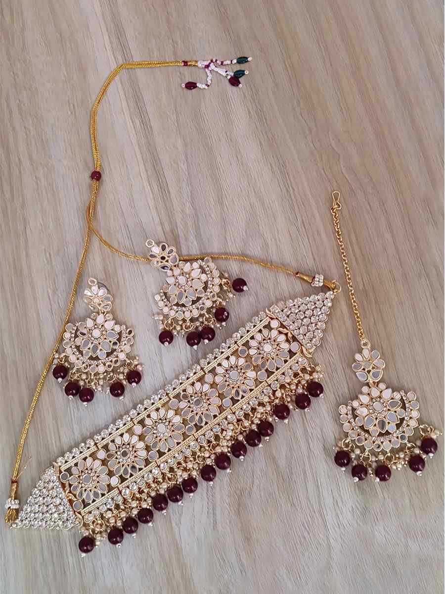 Dark Maroon Brass Bridal Wear Kundan Necklace