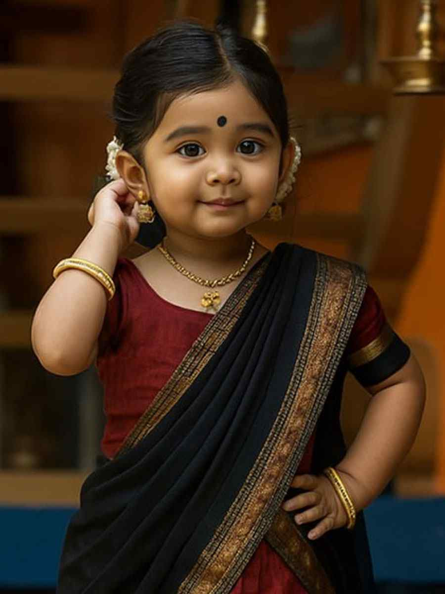 Dark Maroon Premium Lichi Silk Brocade Kids Wear Wedding Festival Lehengas Girls Wear