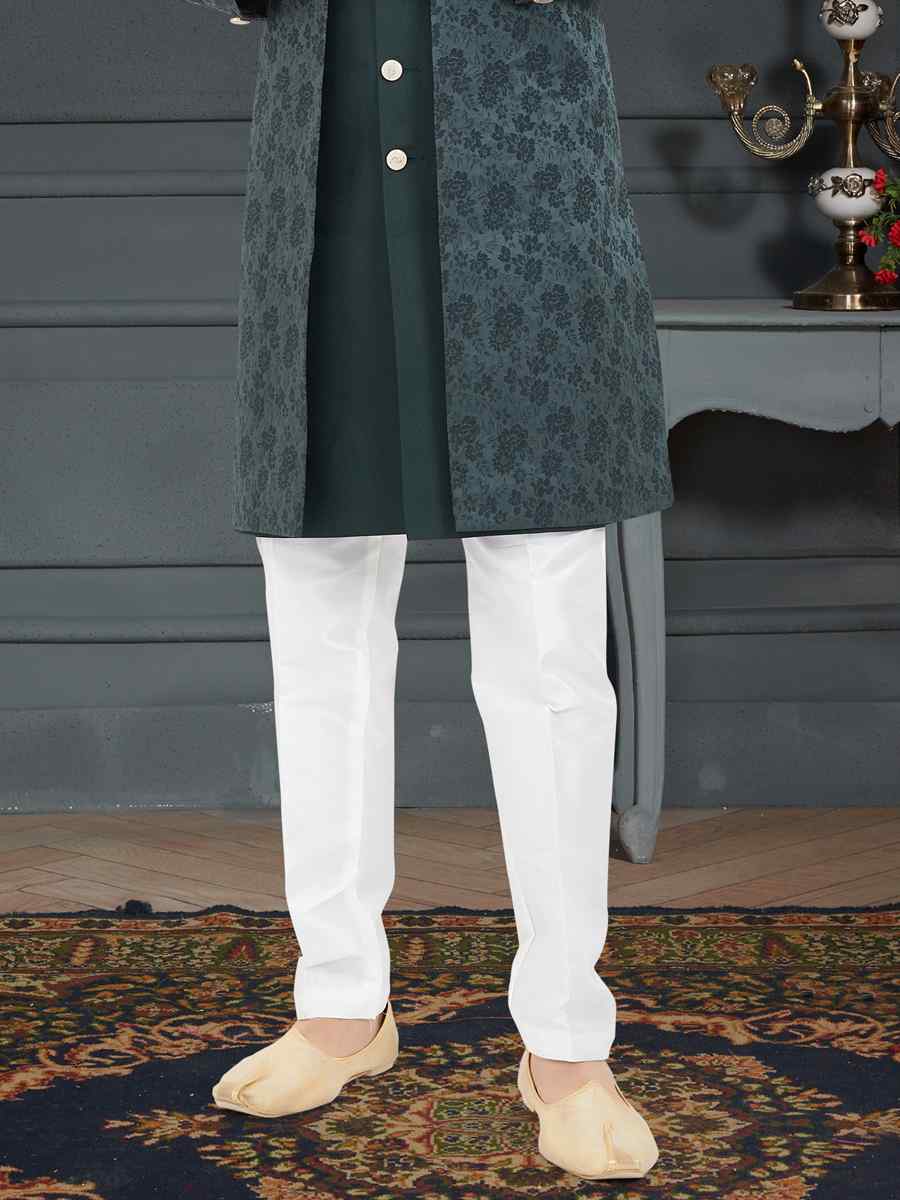 Dark Olive Green Weaving Jecquard Woven Festival Party Sherwani