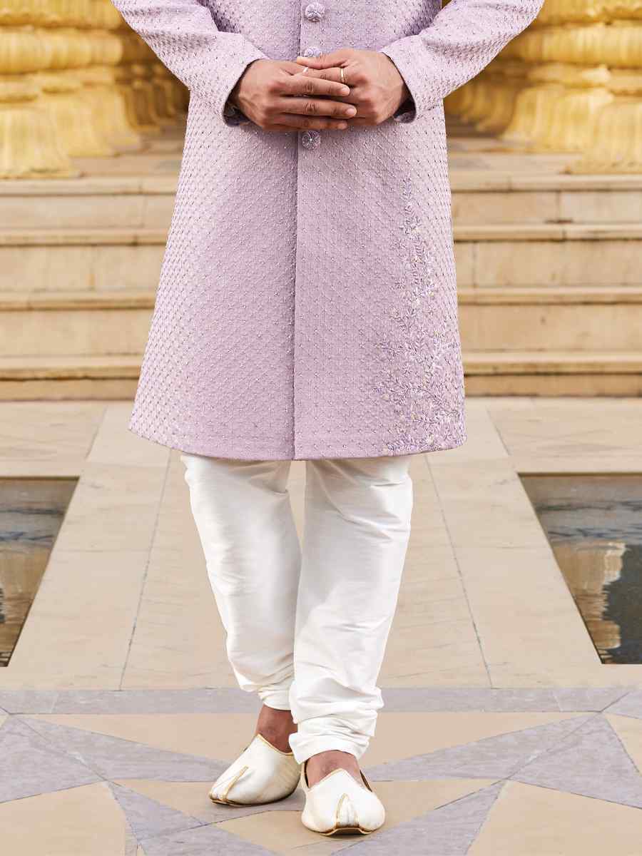 Dark Onion Art Silk Woven Wedding Groom Sherwani